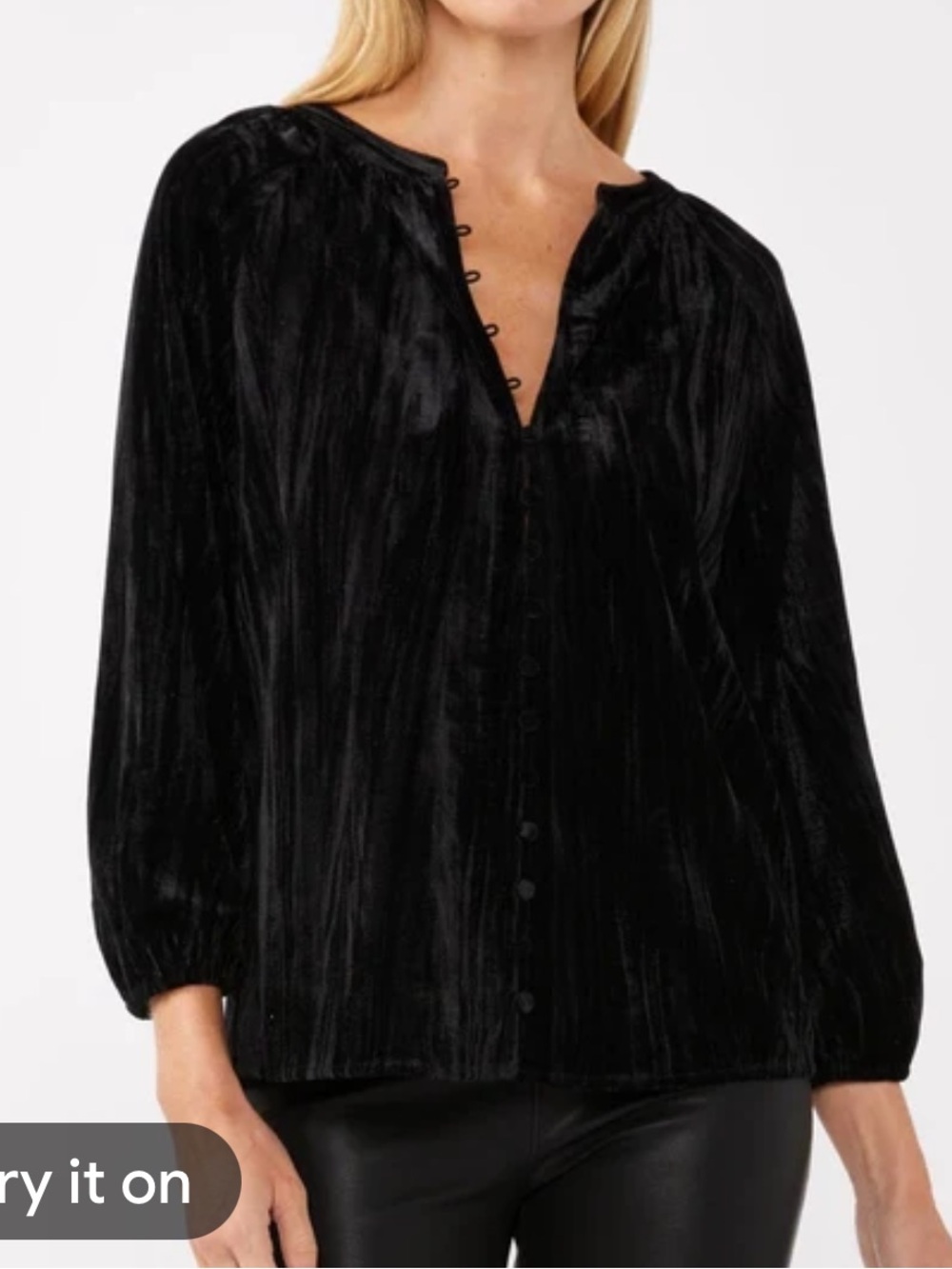 lovestitch Black Velvet Boho Button-Front Blouse